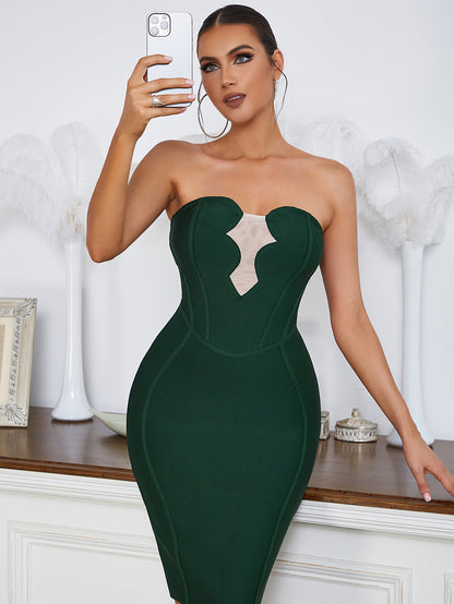 Strapless Mesh Structured Dress Green  HV8633