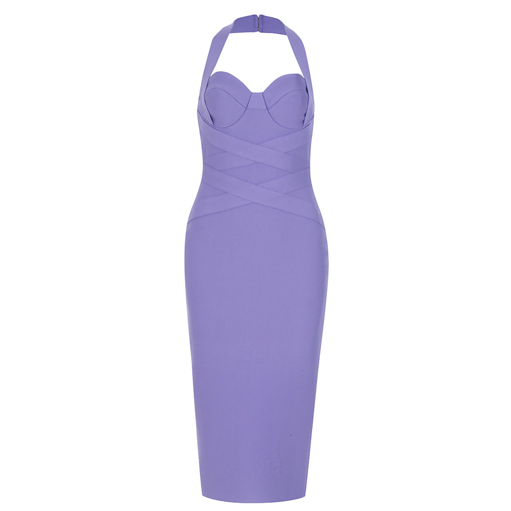 Halter Bustier Midi Dress Purple HV8768