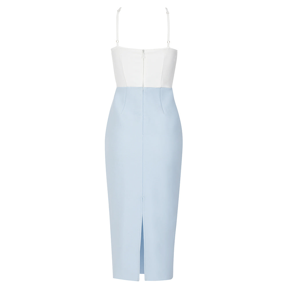 Halter Bustier Midi Dress White Blue HV8747