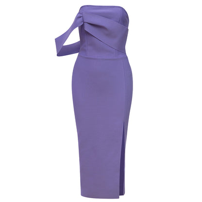 Off Shoulder Midi Dress Purple V8507