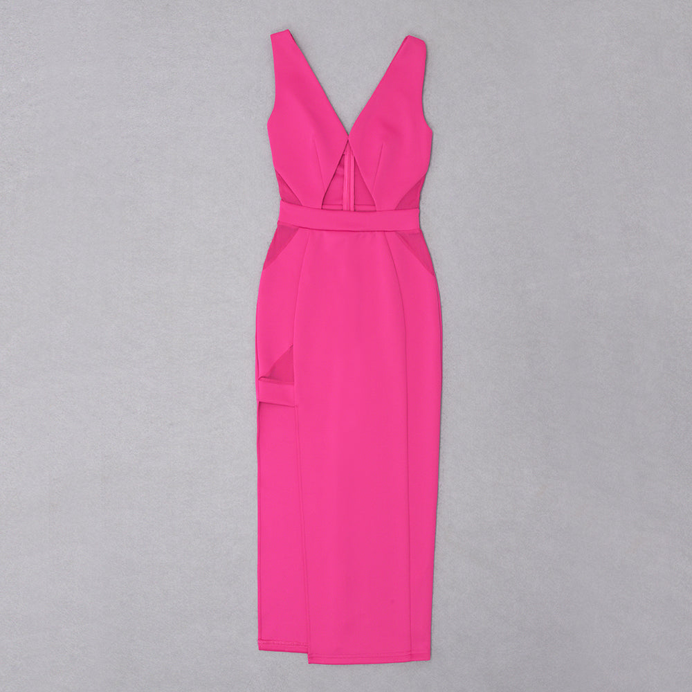 Cut Out Detail Midi Dress Hot Pink V8598