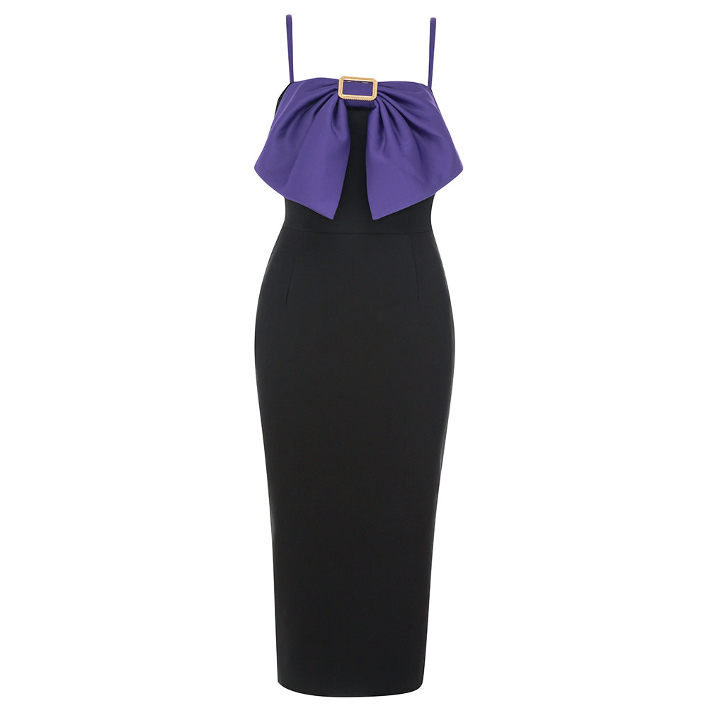 Bow Detail Midi Dress Purple Black V8717