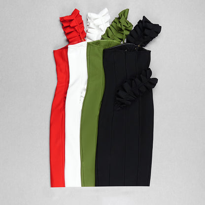 Ruffle One Shoulder Midi Dress  HV7842