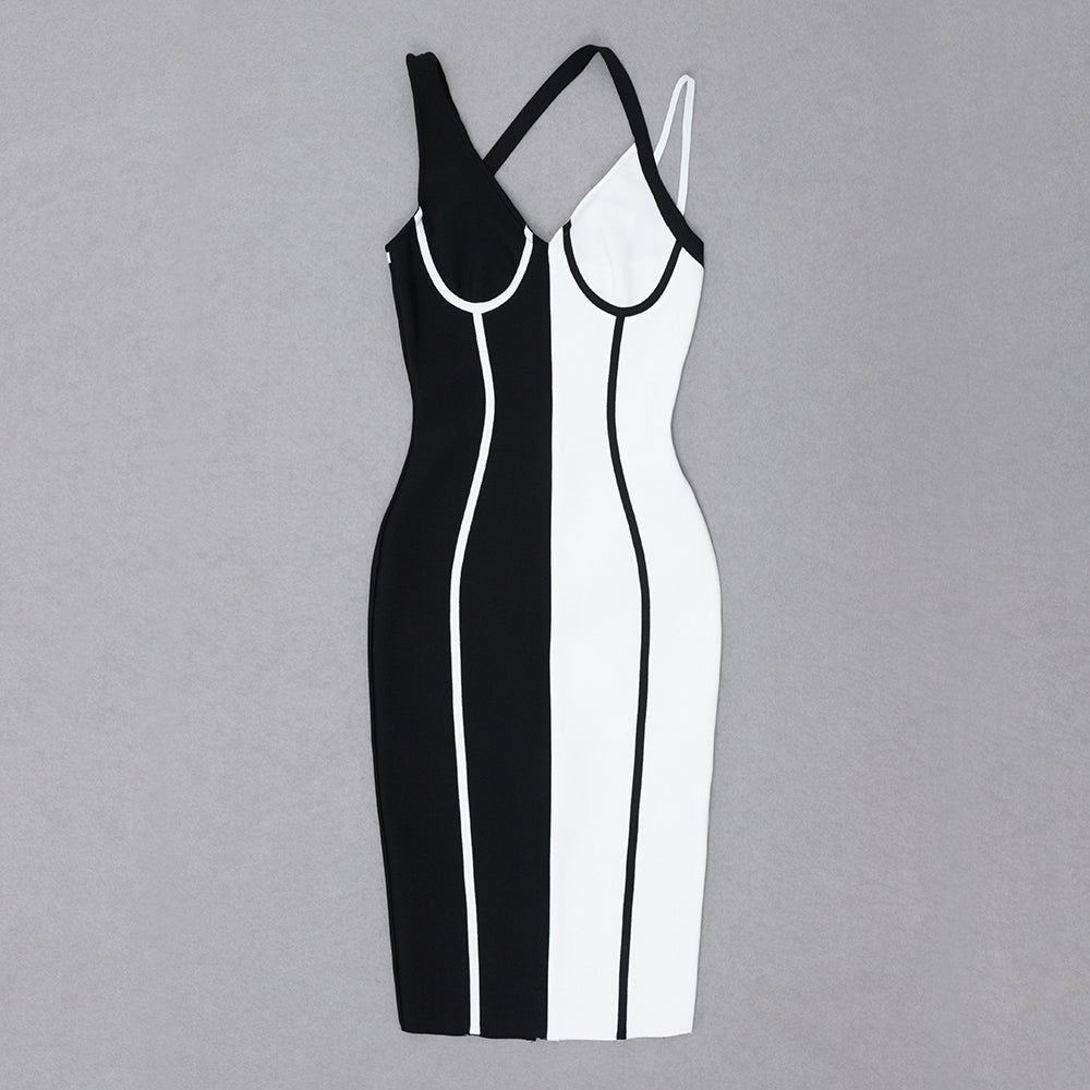 Halter Bustier Dress Black White HV8587