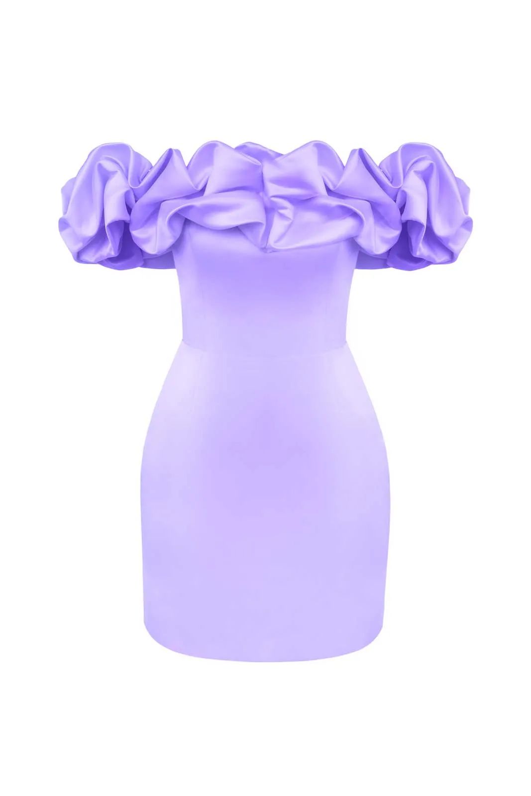 Puff Bardot Satin Dress Lavender HV8921