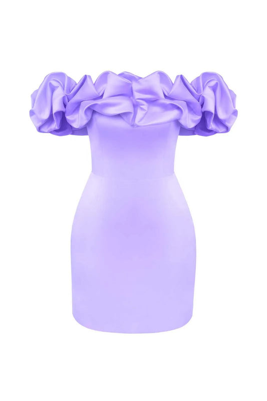 Puff Bardot Satin Dress Lavender HV8921