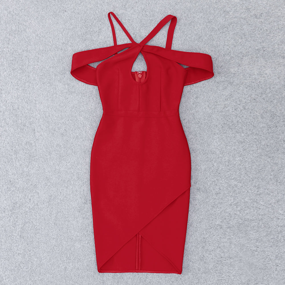 Halter Off Shoulder Dress Red HV8807