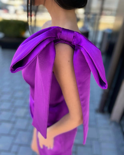 One Shoulder Bow Detail Midi Dress Purple  HV8782