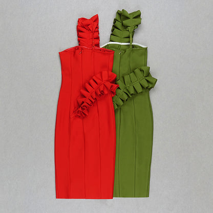 Ruffle One Shoulder Midi Dress  HV7842