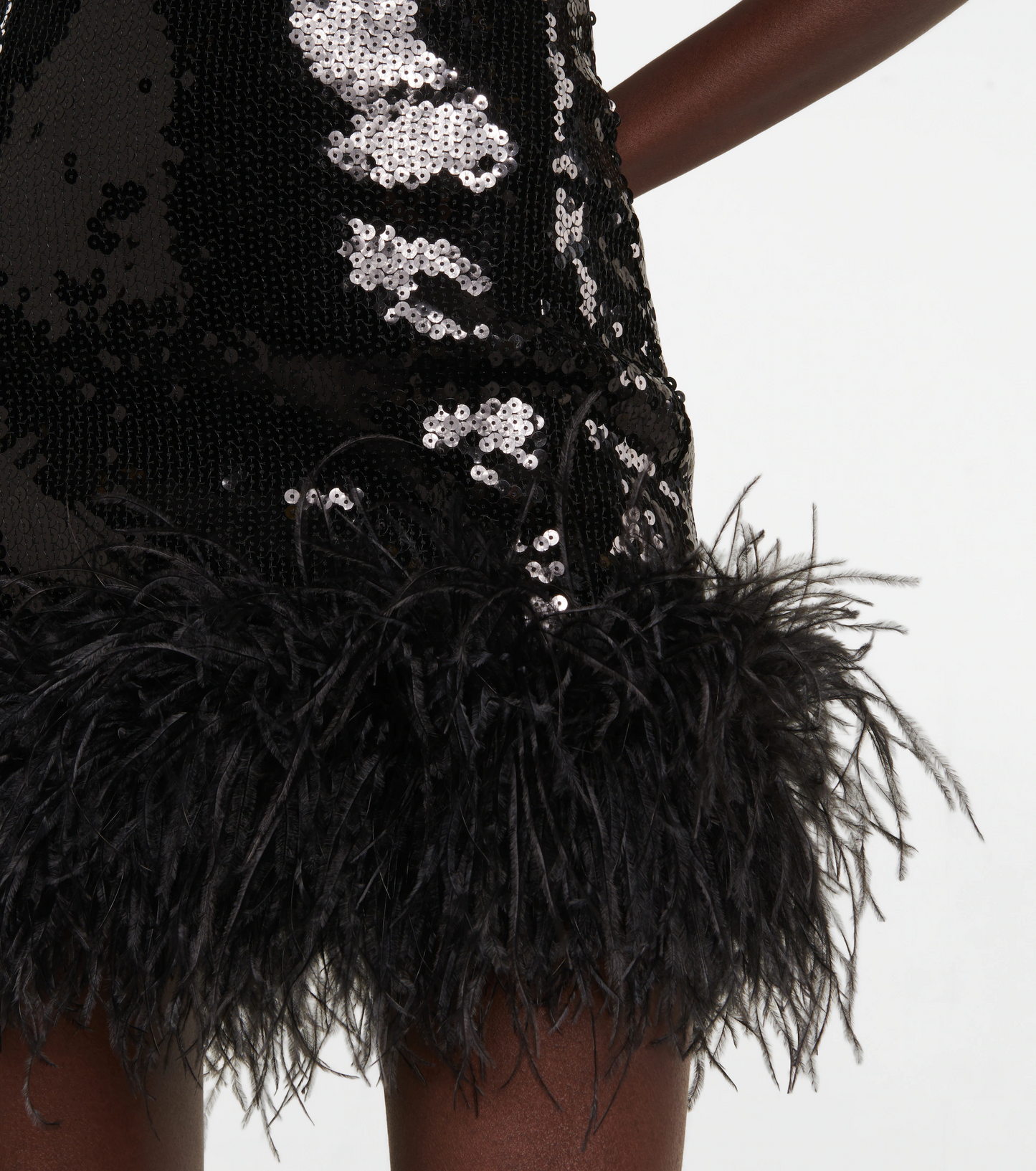 One Sleeve Sequin Feather Dress Black  HV9078