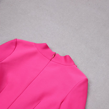 Long Sleeve Feather Detail Blazer Dress Hot Pink HV9064