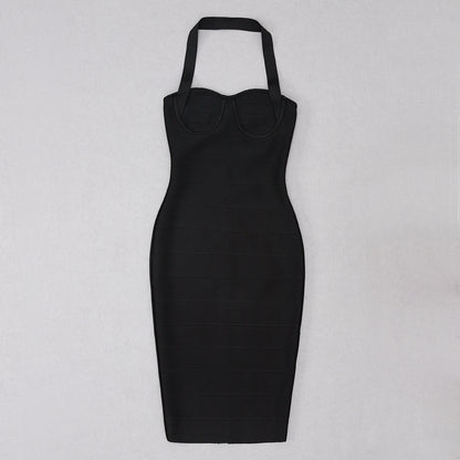 Halter Ribbed Bustier Midi Dress  HV8719