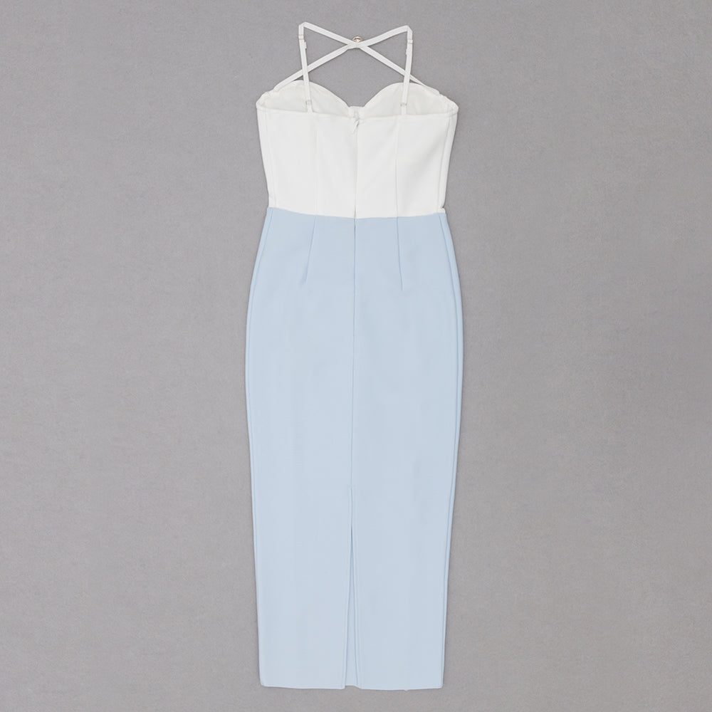 Halter Bustier Midi Dress White Blue HV8747