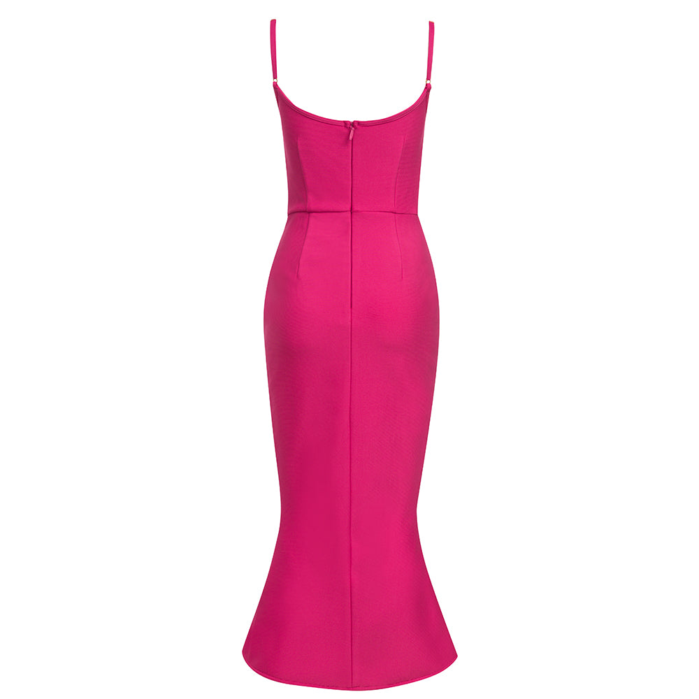 Bustier Detail Fluted Midi Dress Hot Pink HV8550