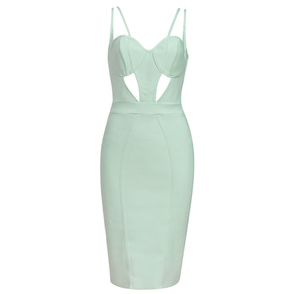 Strappy Bustier Structured Midi Dress Green  HV8551