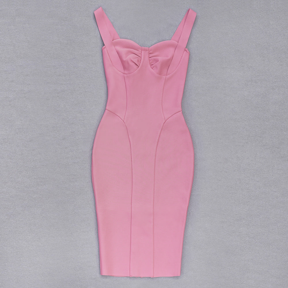 Draped Bustier Structured Dress Pink V8482