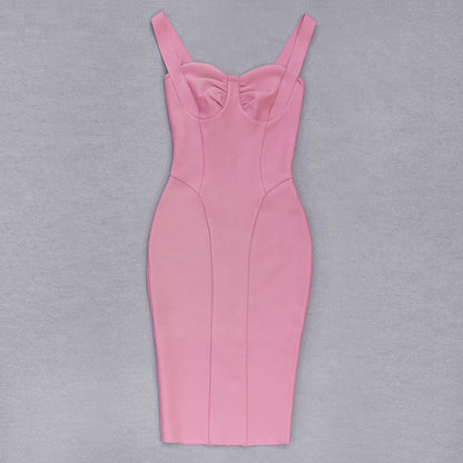 Draped Bustier Structured Dress Pink V8482