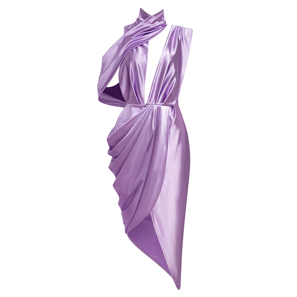 Asymmetric Midi Silk Dress Lavender HV8597