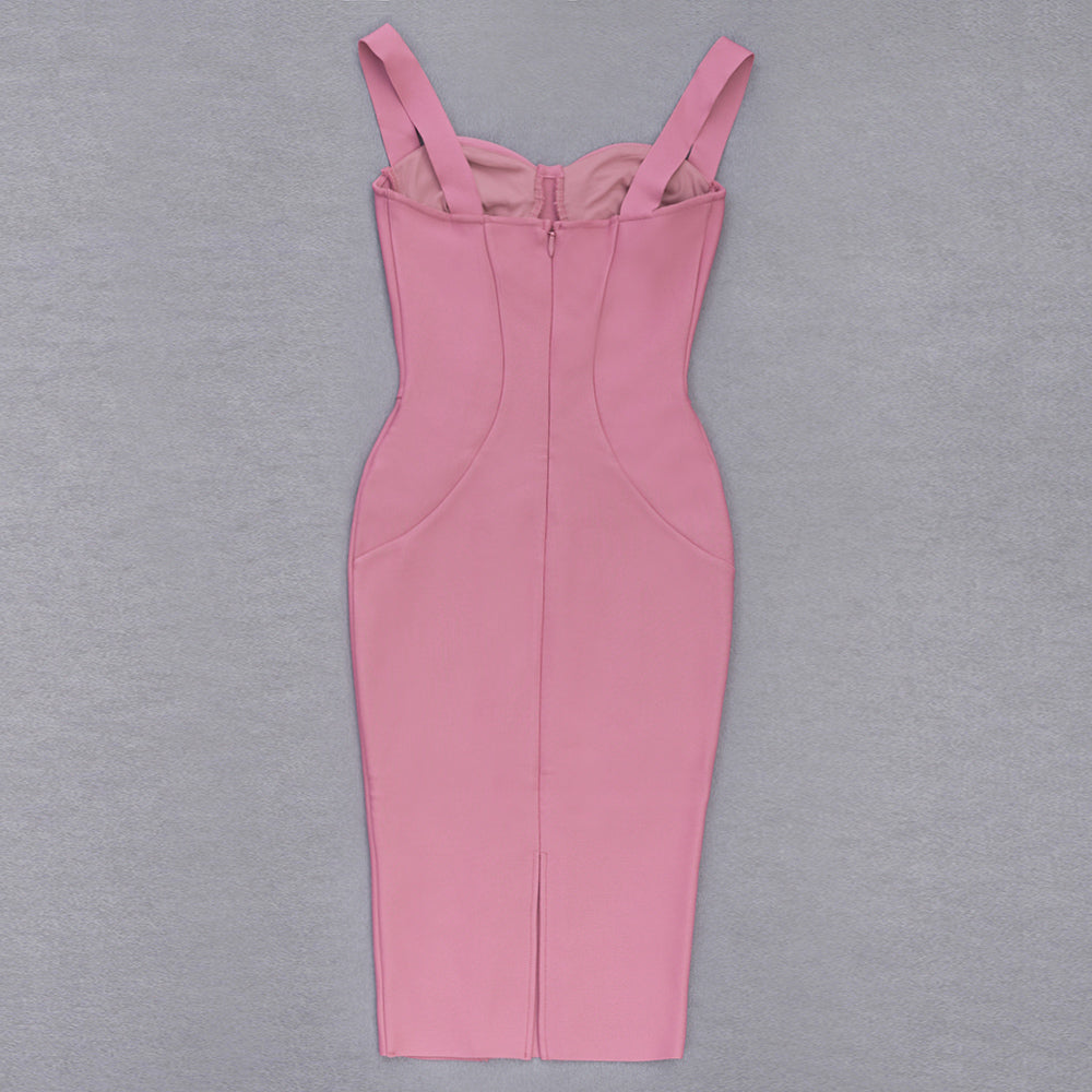 Draped Bustier Structured Dress Pink V8482