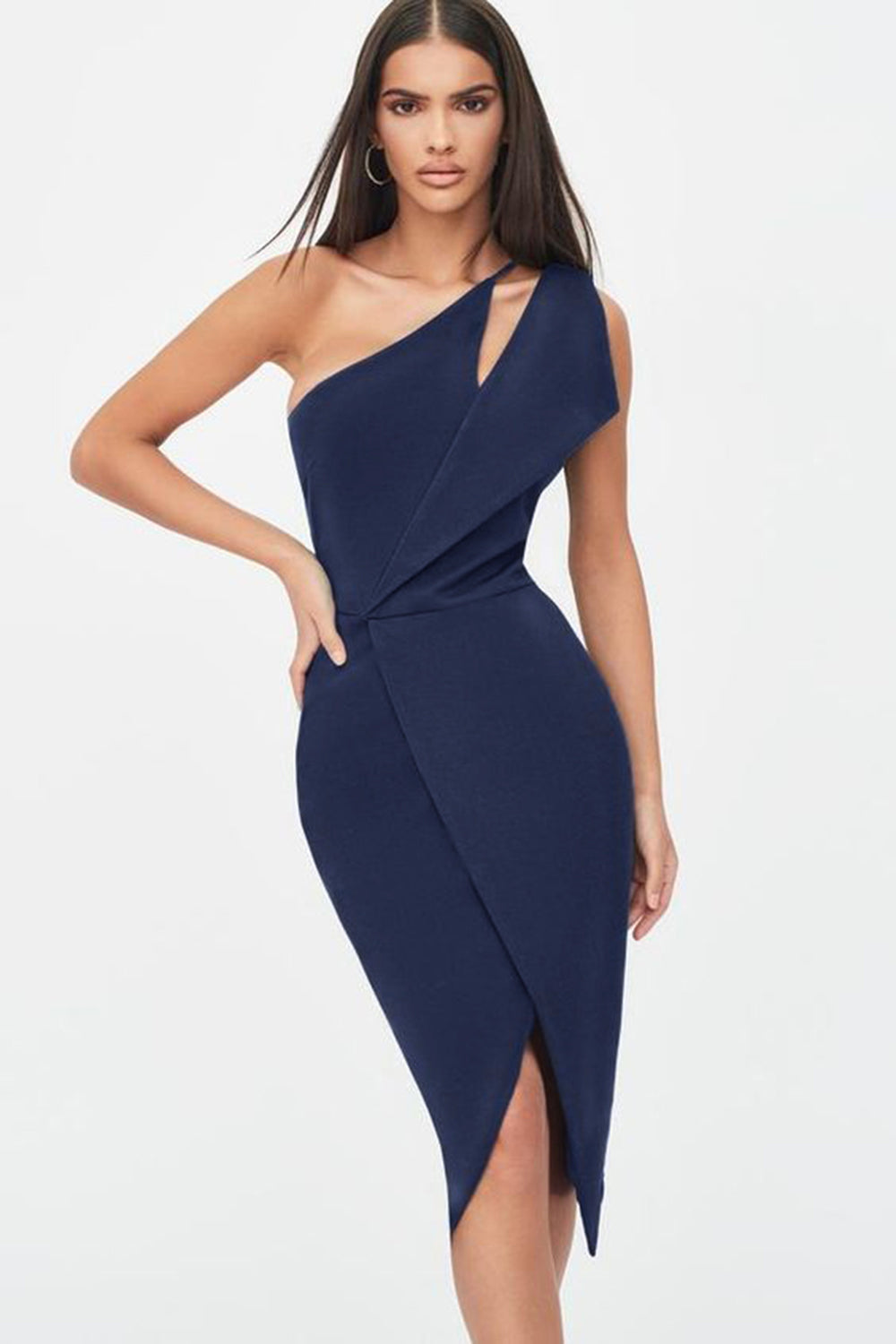 One Shoulder Midi Dress Navy Blue HV8695