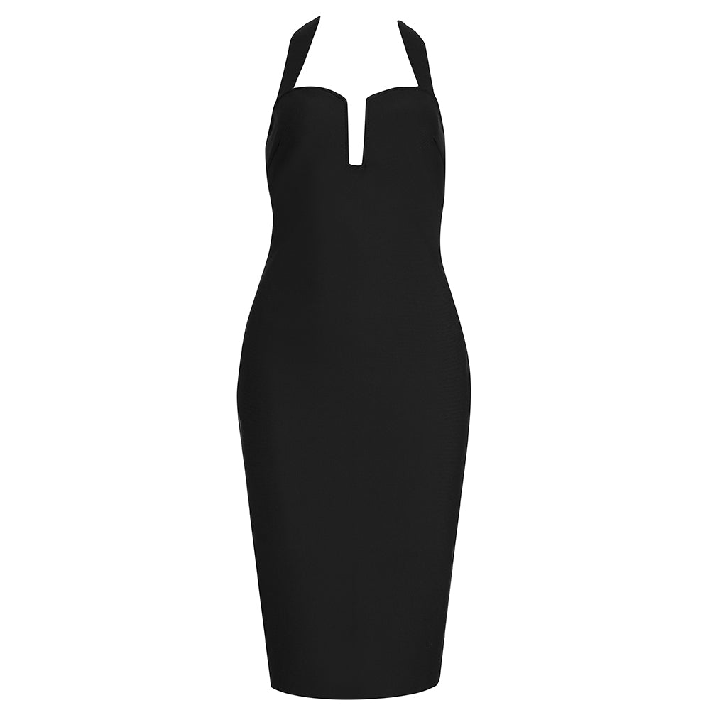 Halter Ribbed Bustier Midi Dress  HV7906