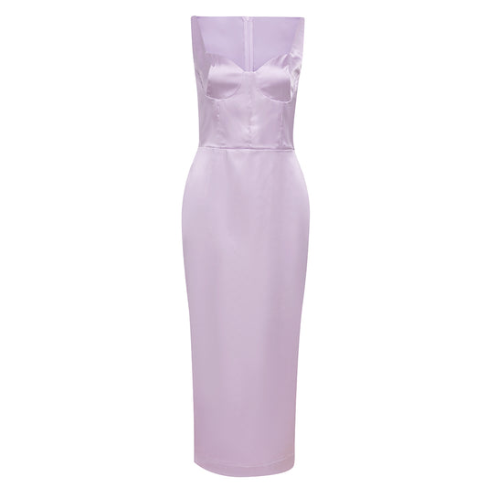 Bustier Detail Midi Silk Dress Lavender V8622