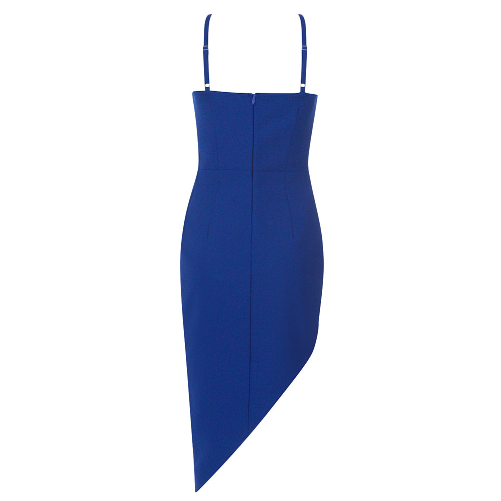 Halter Structured Asymmetric Dress Blue HV8721