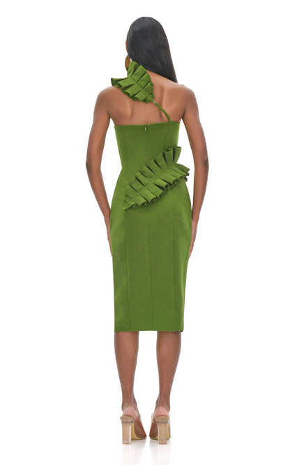Ruffle One Shoulder Midi Dress  HV7842