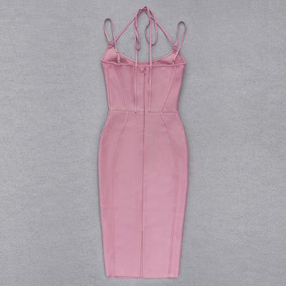 Halter Bustier Structured Midi Dress Pink  HV8504