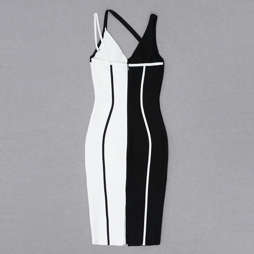 Halter Bustier Dress Black White HV8587