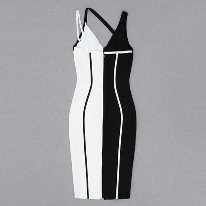 Halter Bustier Dress Black White HV8587