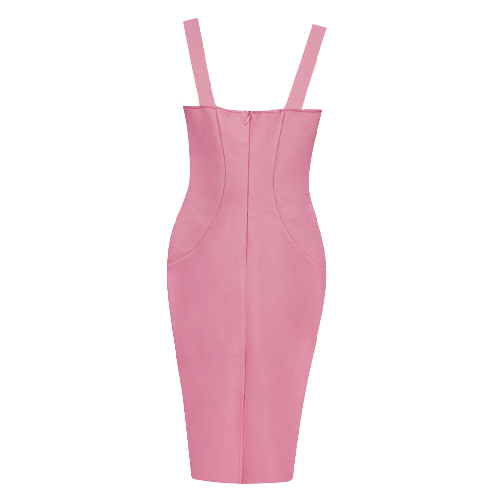 Draped Bustier Structured Dress Pink V8482