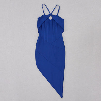 Halter Structured Asymmetric Dress Blue HV8721