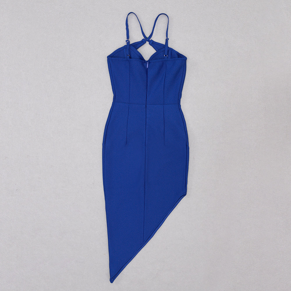 Halter Structured Asymmetric Dress Blue HV8721