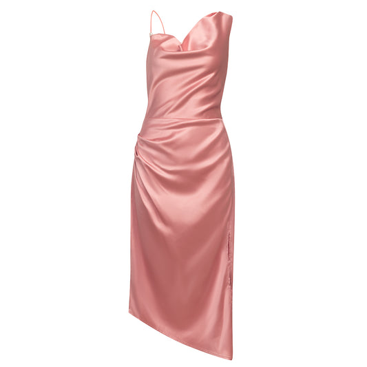 Draped Midi Silk Dress Pink HV8561