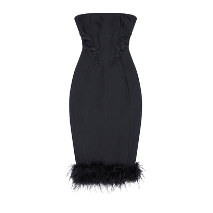 Feather Detail Strapless Midi Dress  HV8926