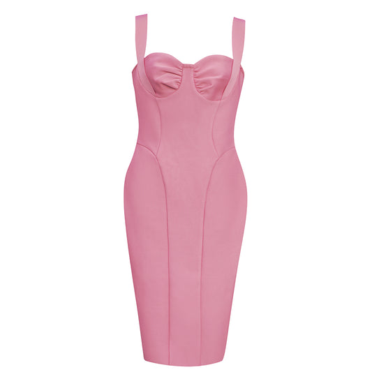 Draped Bustier Structured Dress Pink V8482