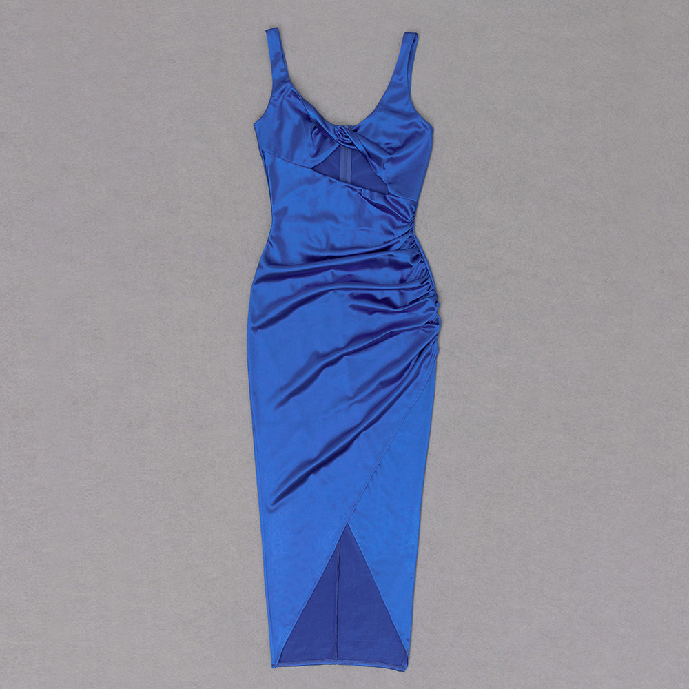 Draped Midi Silk Dress Blue HV8475