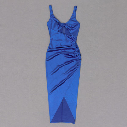 Draped Midi Silk Dress Blue HV8475