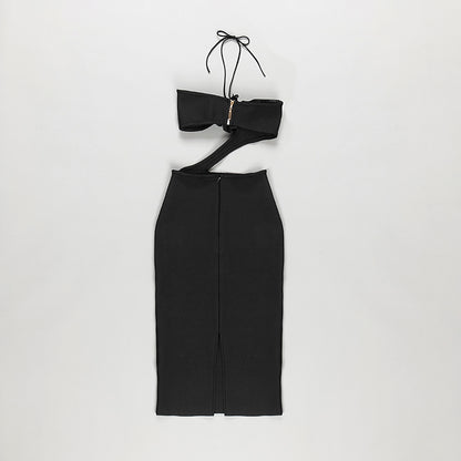 Halter Flower Detail Midi Dress Black  HV8456