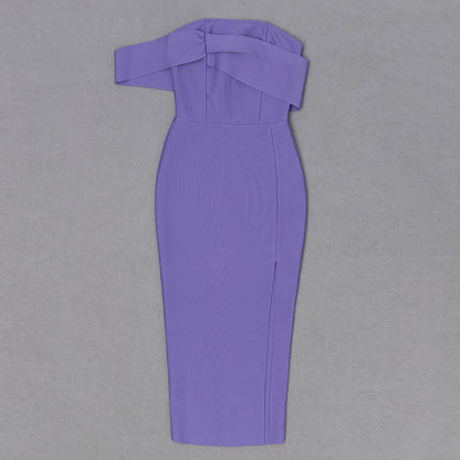 Off Shoulder Midi Dress Purple V8507