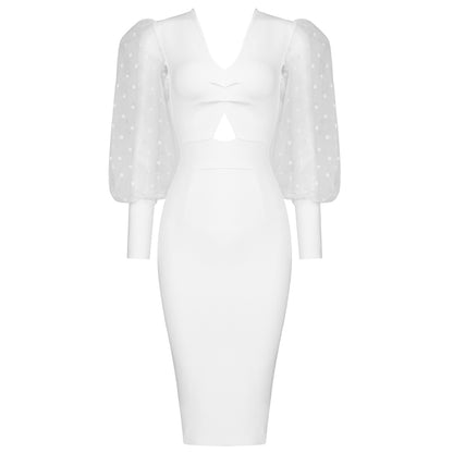 Puff Long Sleeve Midi Dress V8445