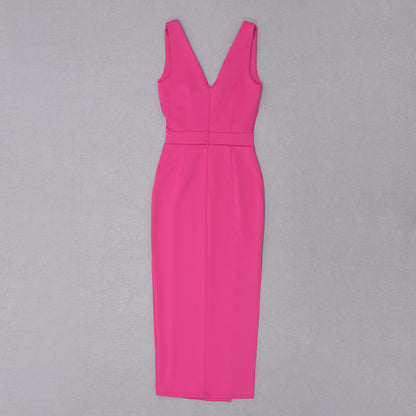 Cut Out Detail Midi Dress Hot Pink V8598