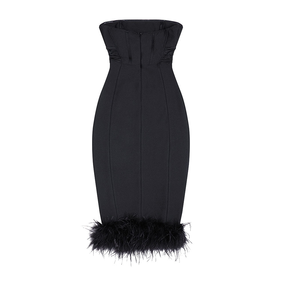 Feather Detail Strapless Midi Dress  HV8926