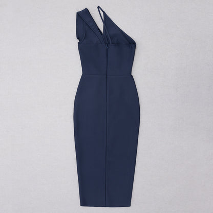 One Shoulder Midi Dress Navy Blue HV8695