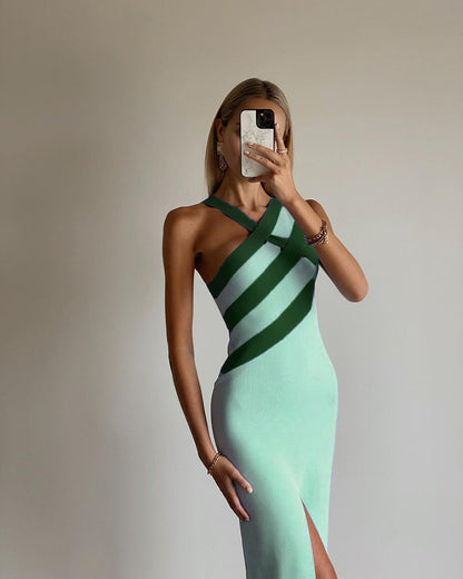 Striped Asymmetric Midi Dress Green HV8411