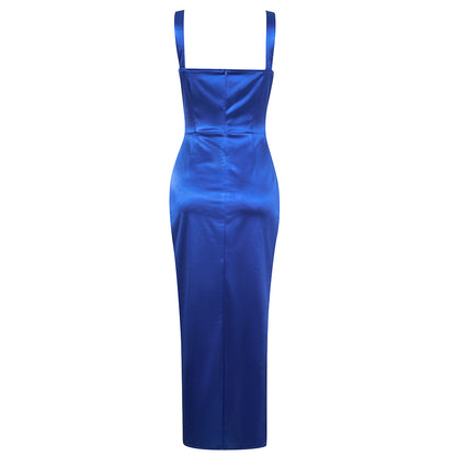 Draped Midi Silk Dress Blue HV8475