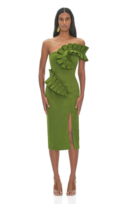 Ruffle One Shoulder Midi Dress  HV7842