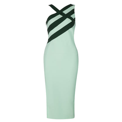 Striped Asymmetric Midi Dress Green HV8411