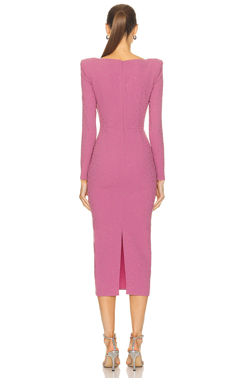 Long Sleeve Sparkly Midi Dress Pink